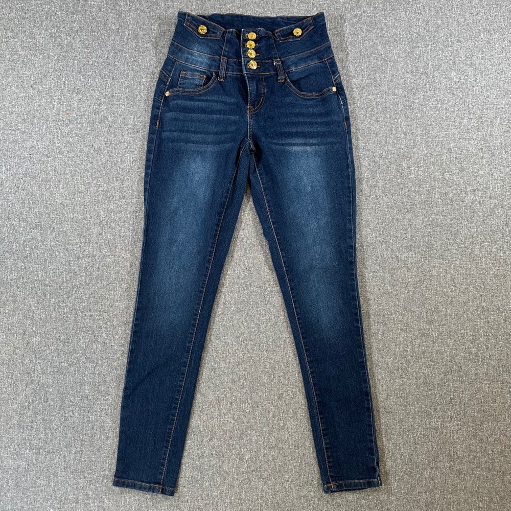 Legend Jeans Women 26 Skinny Blue High Waist Button Fly Gold Hardware Denim